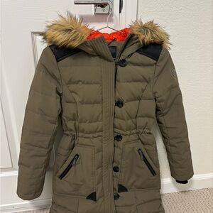 Olive Green Fur-Trimmed Puffer Coat